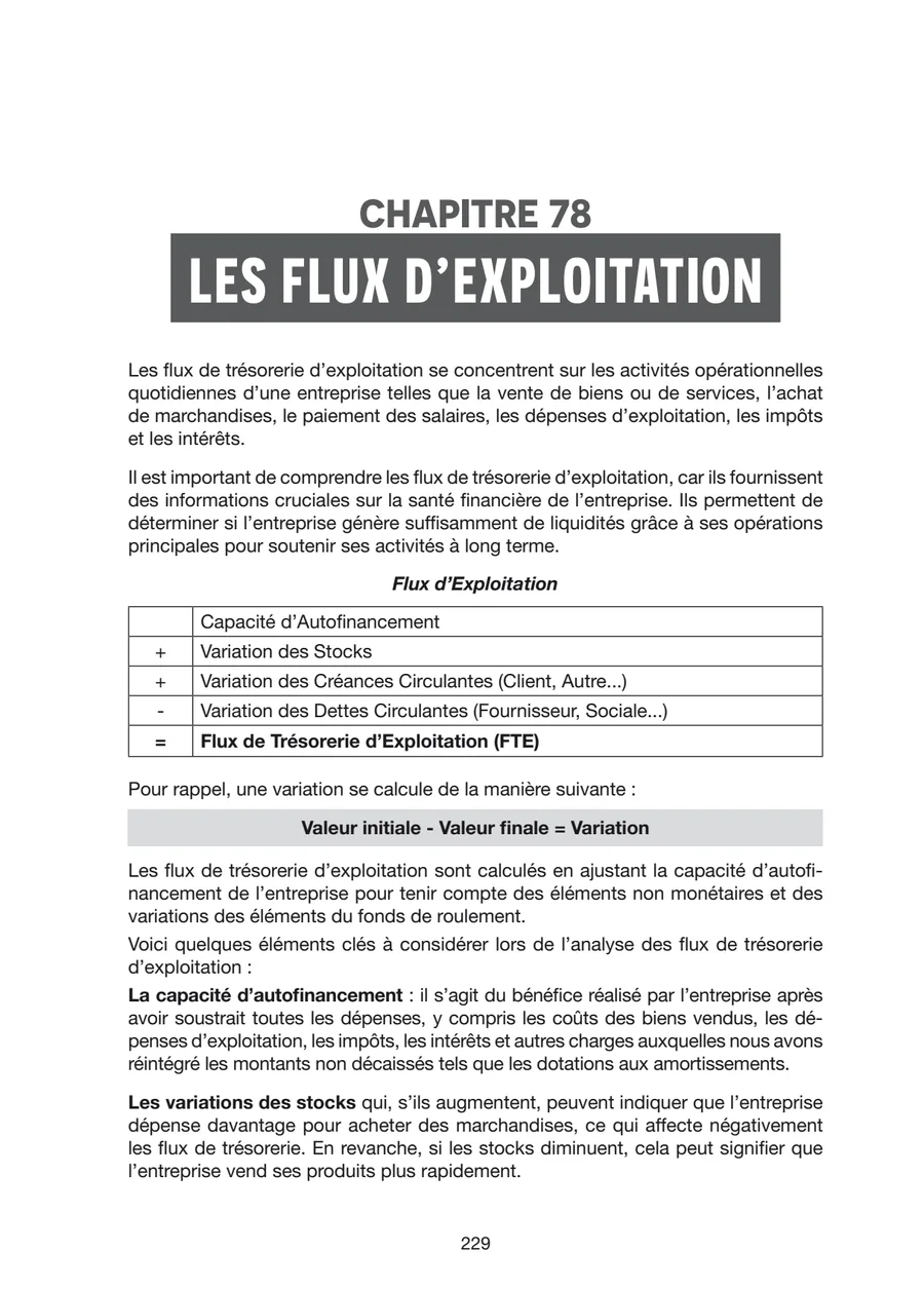 Chapitre 78, les flux d'exploitation, 1 sur 2, extrait du livre La Gestion en Restauration