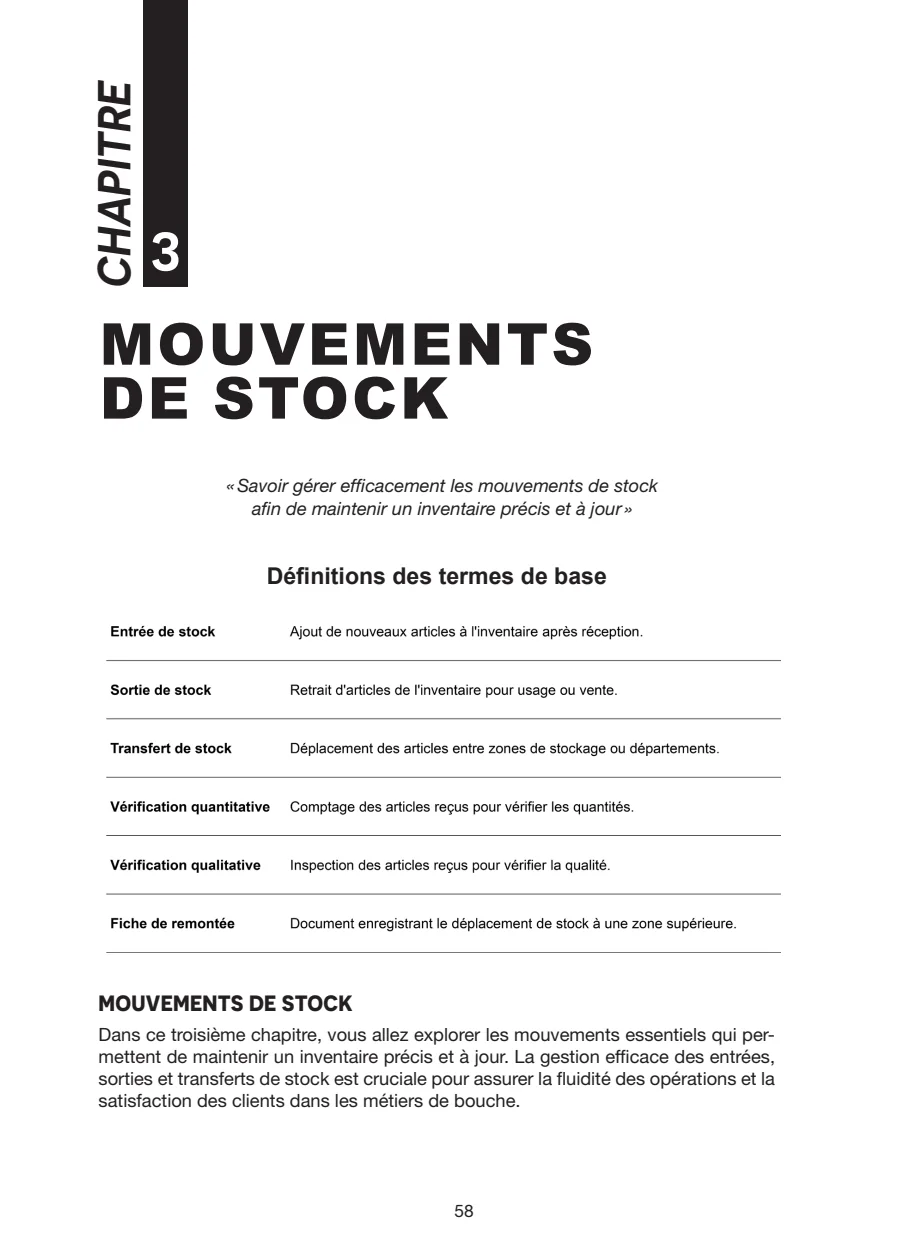 Chapitre 3, les mouvements de stock, 1 sur 6, extrait du livre Gestion des Stocks de A à Z